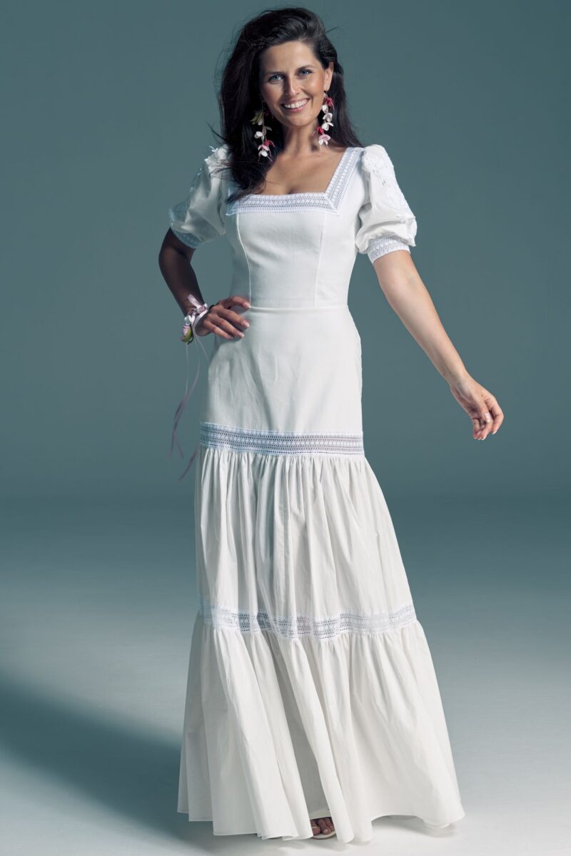 Bawełniana suknia ślubna eko z bufiastymi rękawami