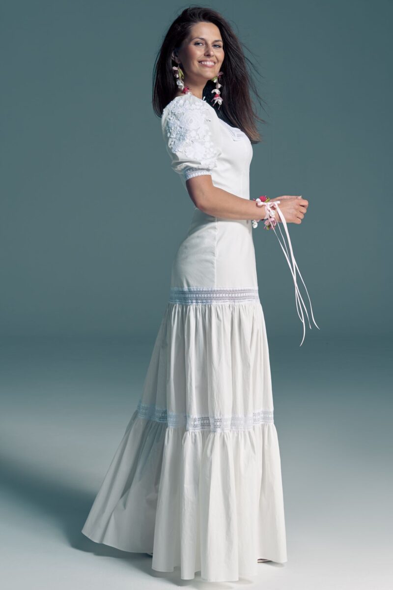 Bawełniana suknia ślubna eko z bufiastymi rękawami