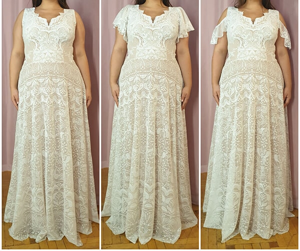 suknia ślubna z rożnymi rękawami