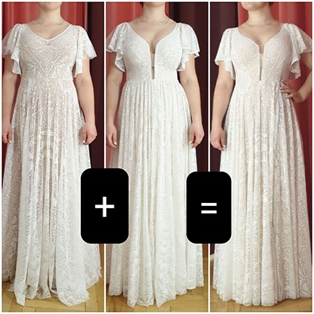 ten sam model sukni ślubnej ze zmienionymi dołami