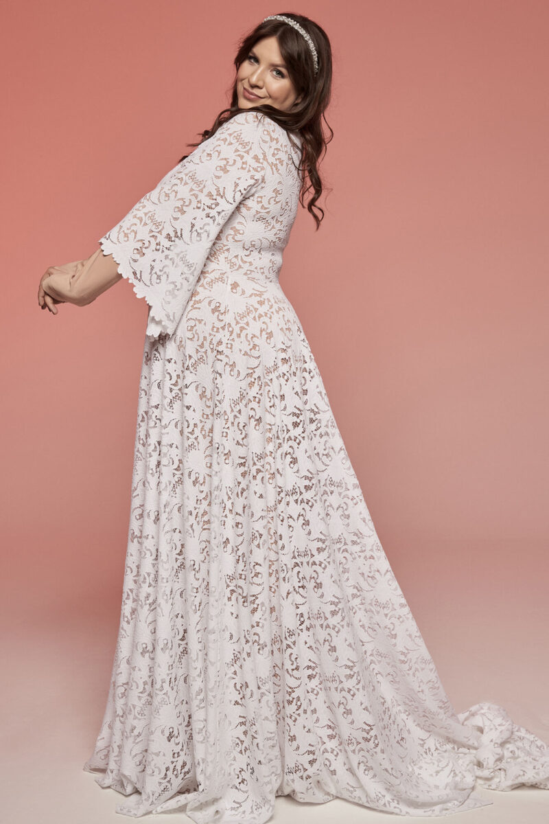 Muzułmańska, zabudowana suknia ślubna plus size Santorini 20