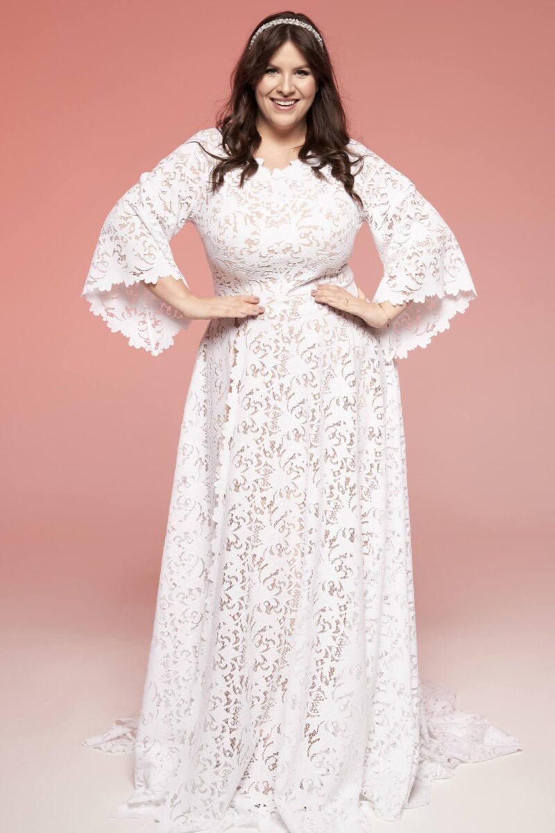 Muzułmańska, zabudowana suknia ślubna plus size Santorini 20