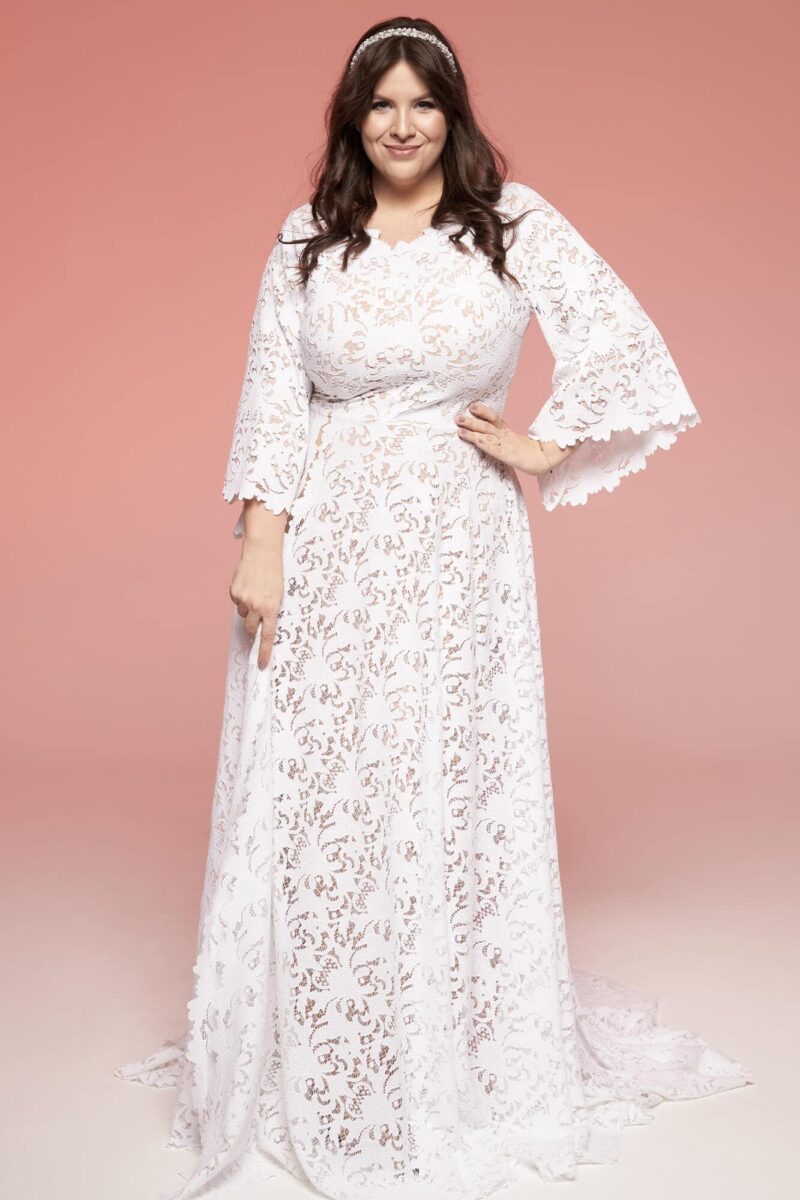 Muzułmańska, zabudowana suknia ślubna plus size Santorini 20