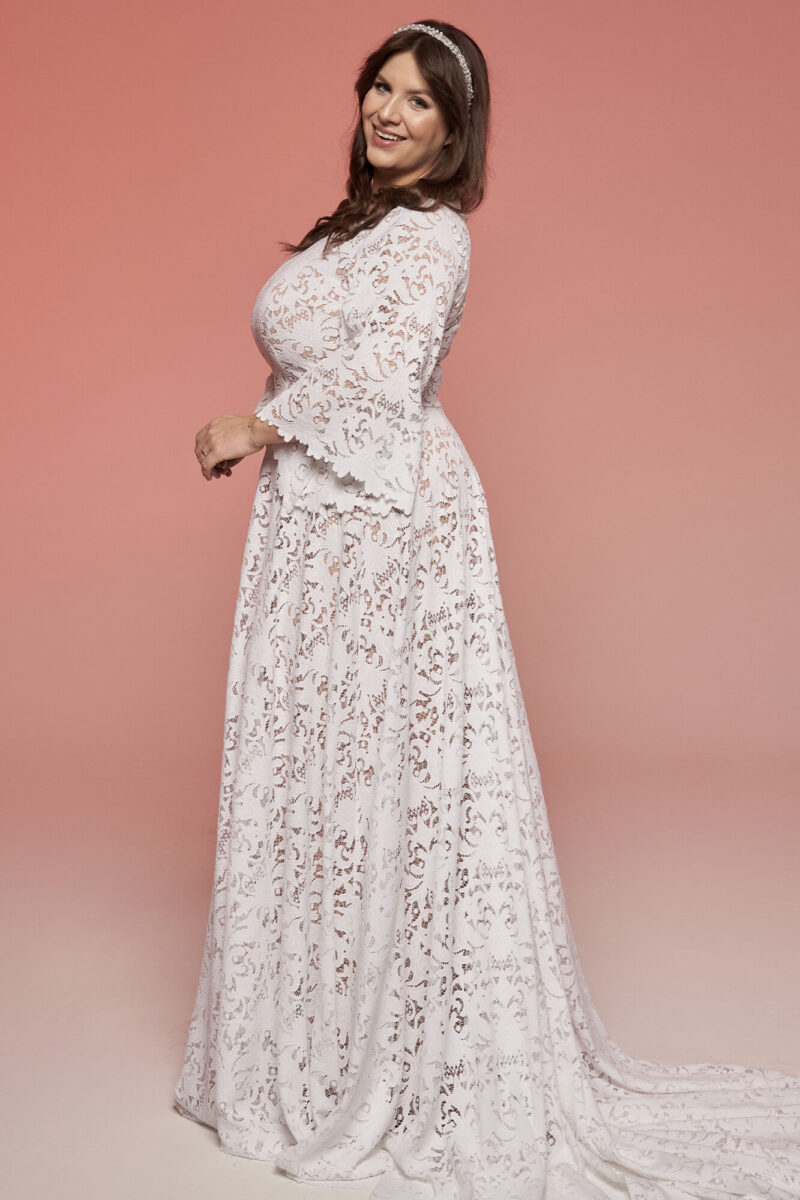 Muzułmańska, zabudowana suknia ślubna plus size Santorini 20