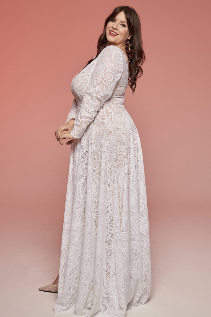 Piękna klasyczna suknia ślubna plus size z długim rękawem Santorini 17