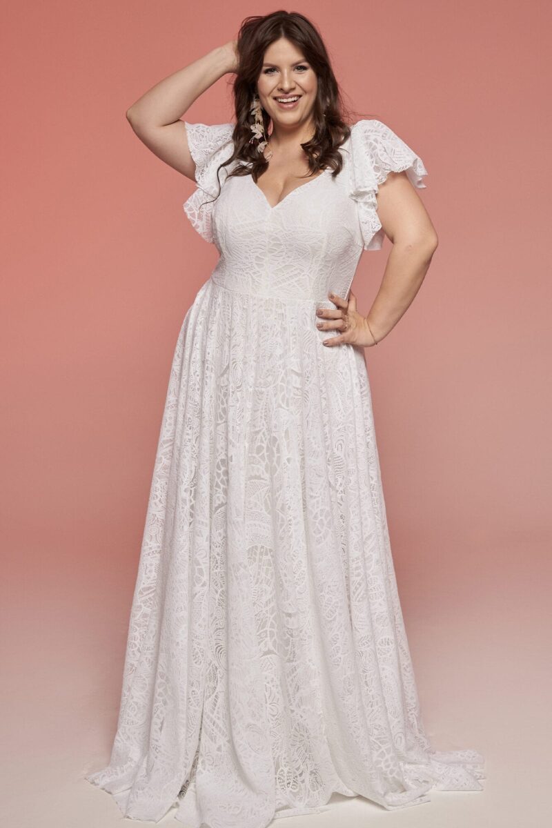 Uniwersalna, śnieżnobiała suknia ślubna plus size Santorini 12