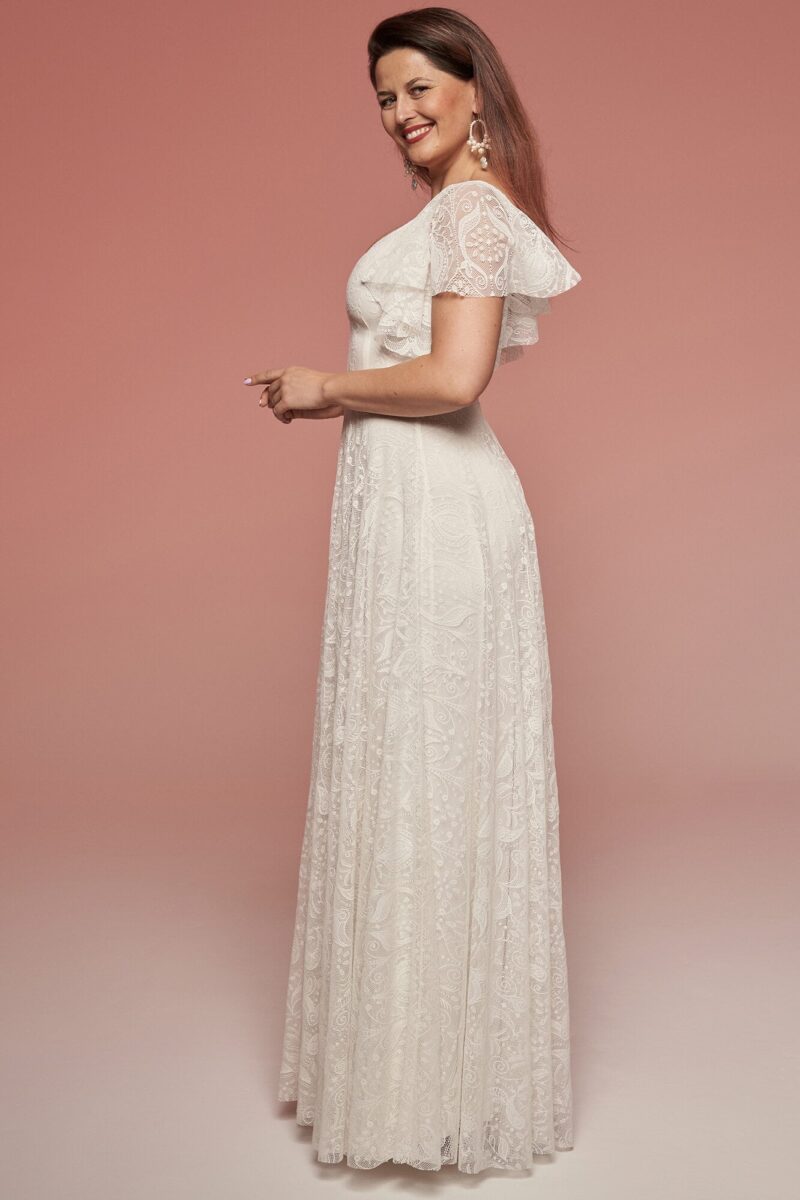 Biała suknia ślubna o klasycznym kroju z rękawkami motylkami Porto 72