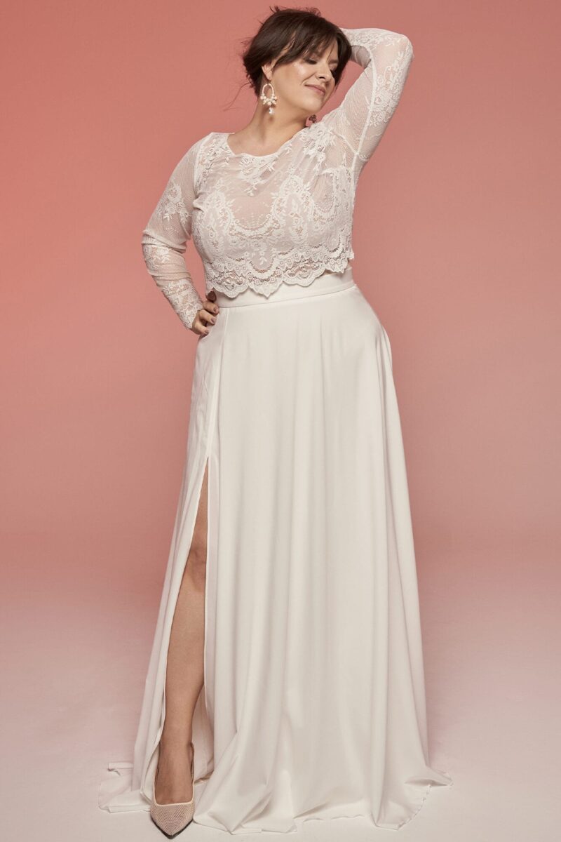 Suknia ślubna z koronkowym topem i gładką spódnicą Porto 24