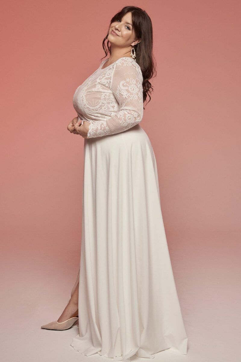 Suknia ślubna z koronkowym topem i gładką spódnicą Porto 24